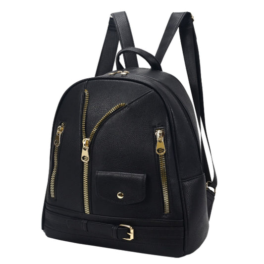 Moto Backpack Black Zipper Medium Bag for Women - Premium Wholesale Fashion Accessories from Pinktown - Just $36! Shop now at chiquestyles