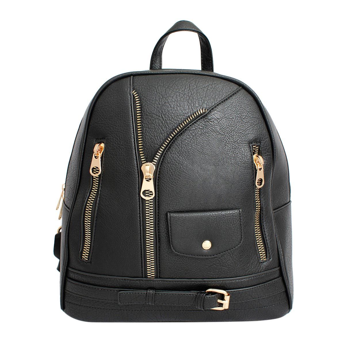 Moto Backpack Black Zipper Medium Bag for Women - Premium Wholesale Fashion Accessories from Pinktown - Just $36! Shop now at chiquestyles