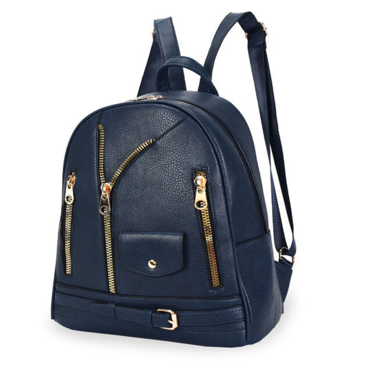 Moto Backpack Navy Zipper Medium Bag for Women - Premium Wholesale Fashion Accessories from Pinktown - Just $36! Shop now at chiquestyles