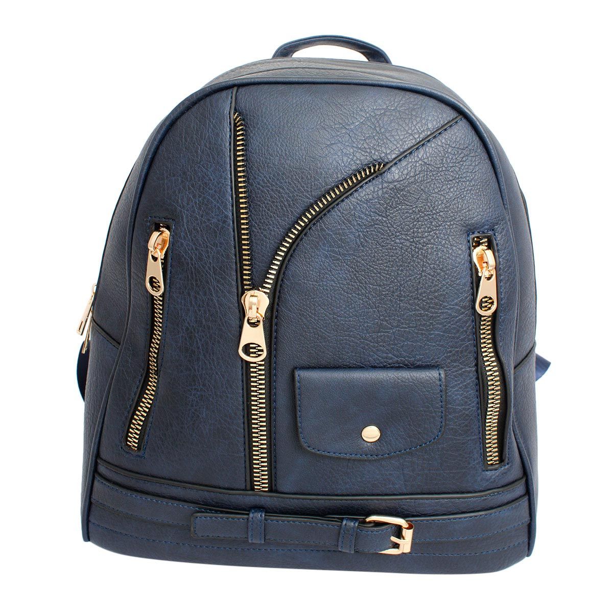 Moto Backpack Navy Zipper Medium Bag for Women - Premium Wholesale Fashion Accessories from Pinktown - Just $36! Shop now at chiquestyles