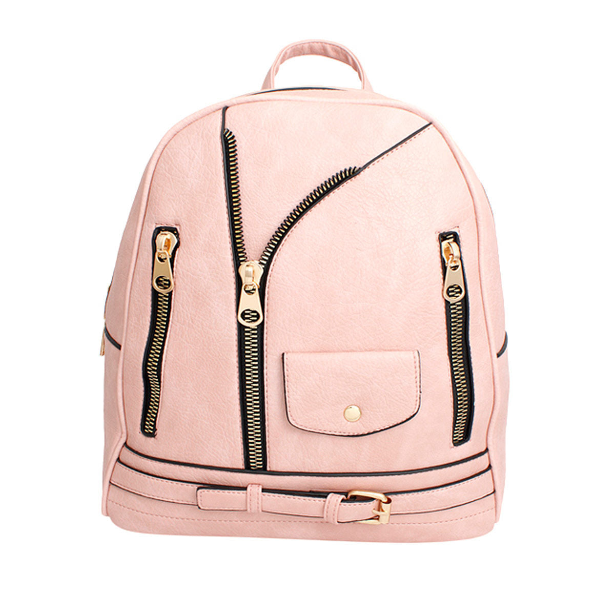 Moto Backpack Pink Zipper Medium Bag for Women - Premium Wholesale Fashion Accessories from Pinktown - Just $36! Shop now at chiquestyles