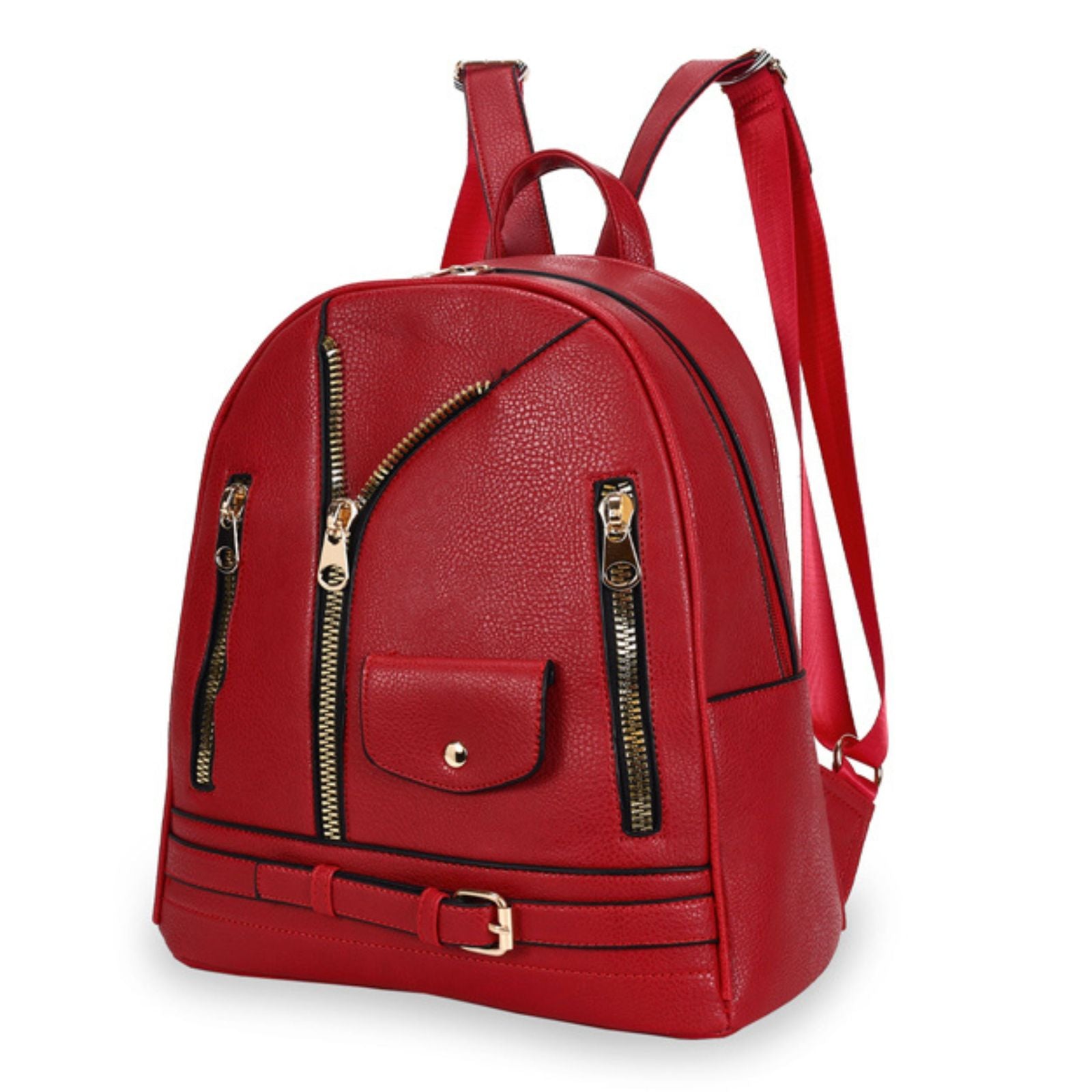 Moto Backpack Red Zipper Medium Bag for Women - Premium Wholesale Fashion Accessories from Pinktown - Just $36! Shop now at chiquestyles