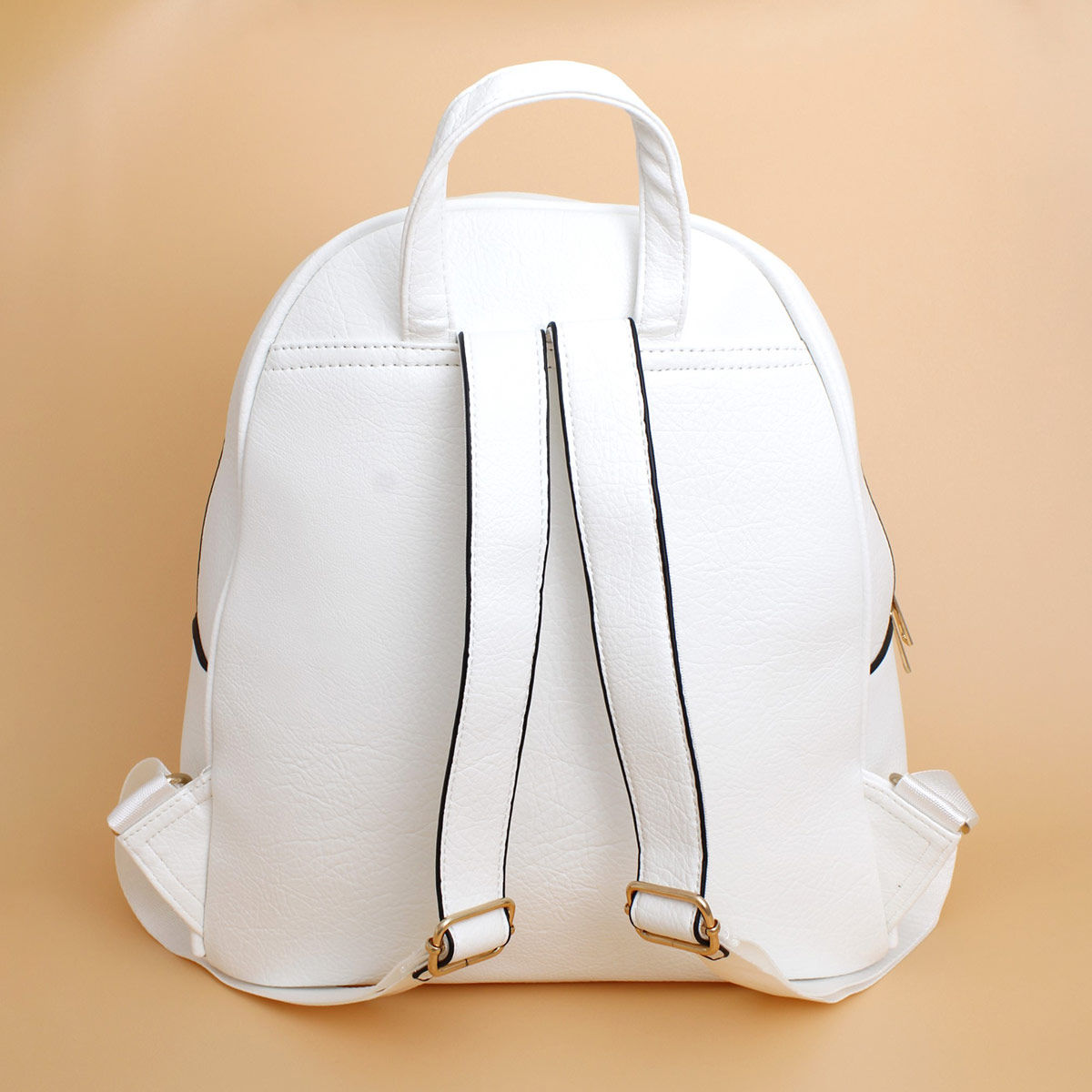 Moto Backpack White Zipper Medium Bag for Women - Premium Wholesale Fashion Accessories from Pinktown - Just $36! Shop now at chiquestyles