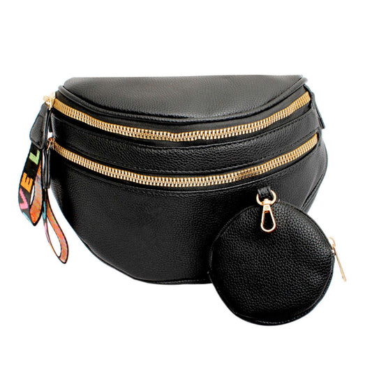 Crossbody Black Love Zipper Saddle Bag for Women - Premium Wholesale Fashion Accessories from Pinktown - Just $33! Shop now at chiquestyles