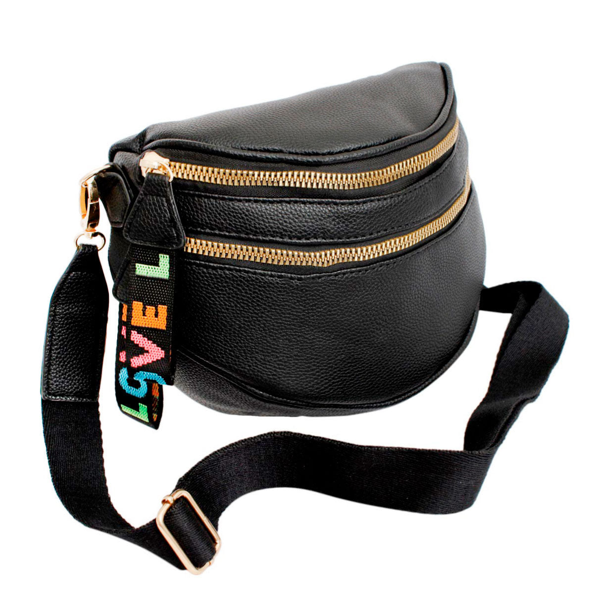 Crossbody Black Love Zipper Saddle Bag for Women - Premium Wholesale Fashion Accessories from Pinktown - Just $33! Shop now at chiquestyles