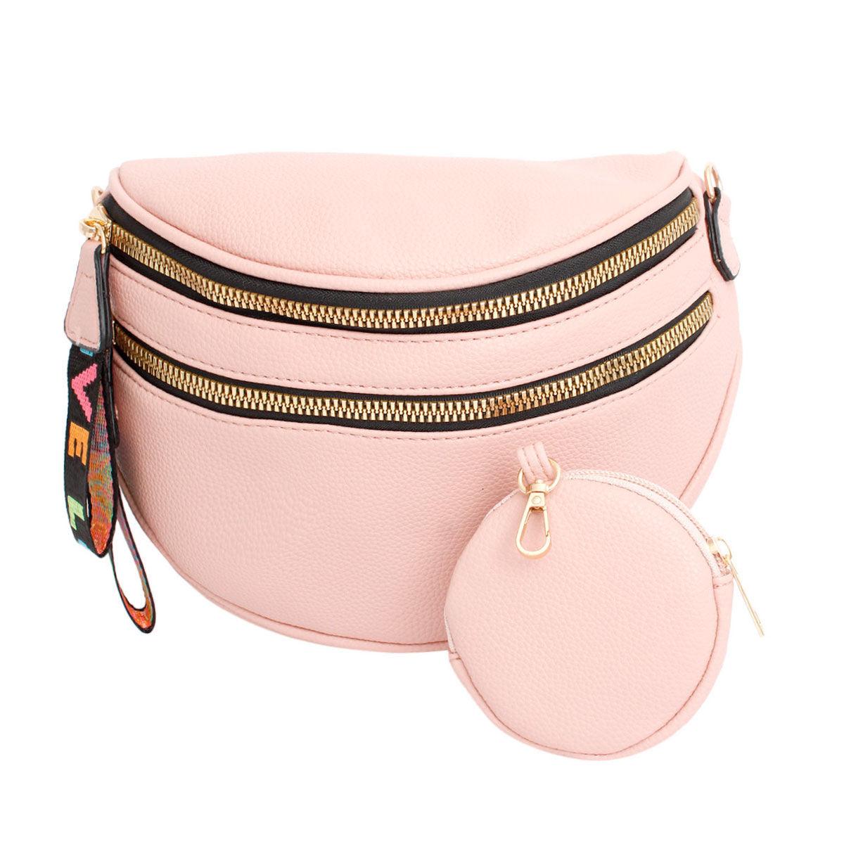 Crossbody Pink Love Zipper Saddle Bag for Women - Premium Wholesale Fashion Accessories from Pinktown - Just $33! Shop now at chiquestyles