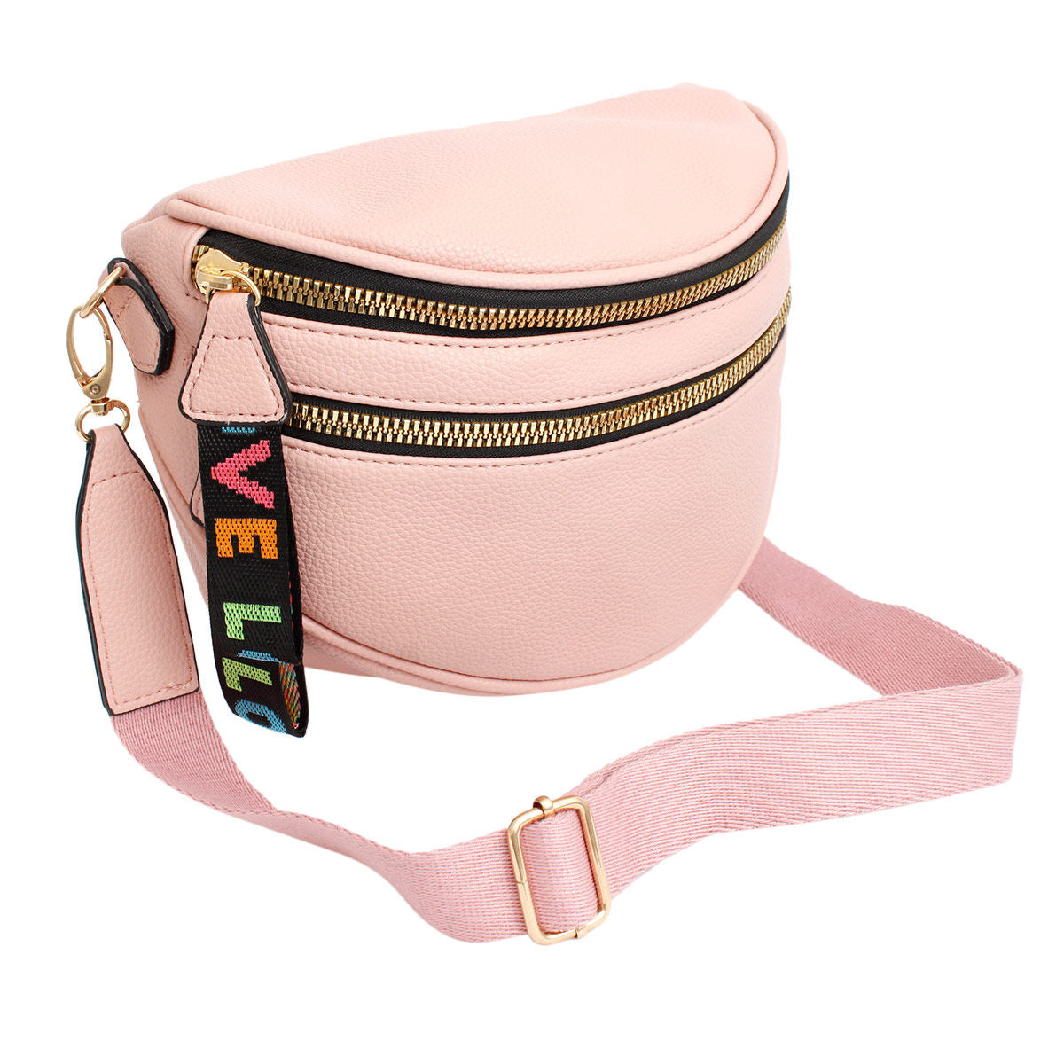 Crossbody Pink Love Zipper Saddle Bag for Women - Premium Wholesale Fashion Accessories from Pinktown - Just $33! Shop now at chiquestyles