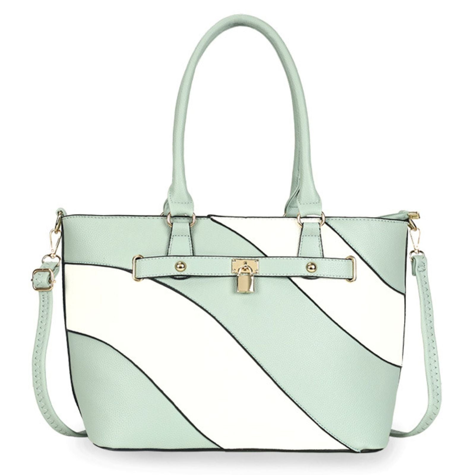 Tote Light Green and White Stripe Handbag Women - Premium Wholesale Fashion Accessories from Pinktown - Just $36! Shop now at chiquestyles