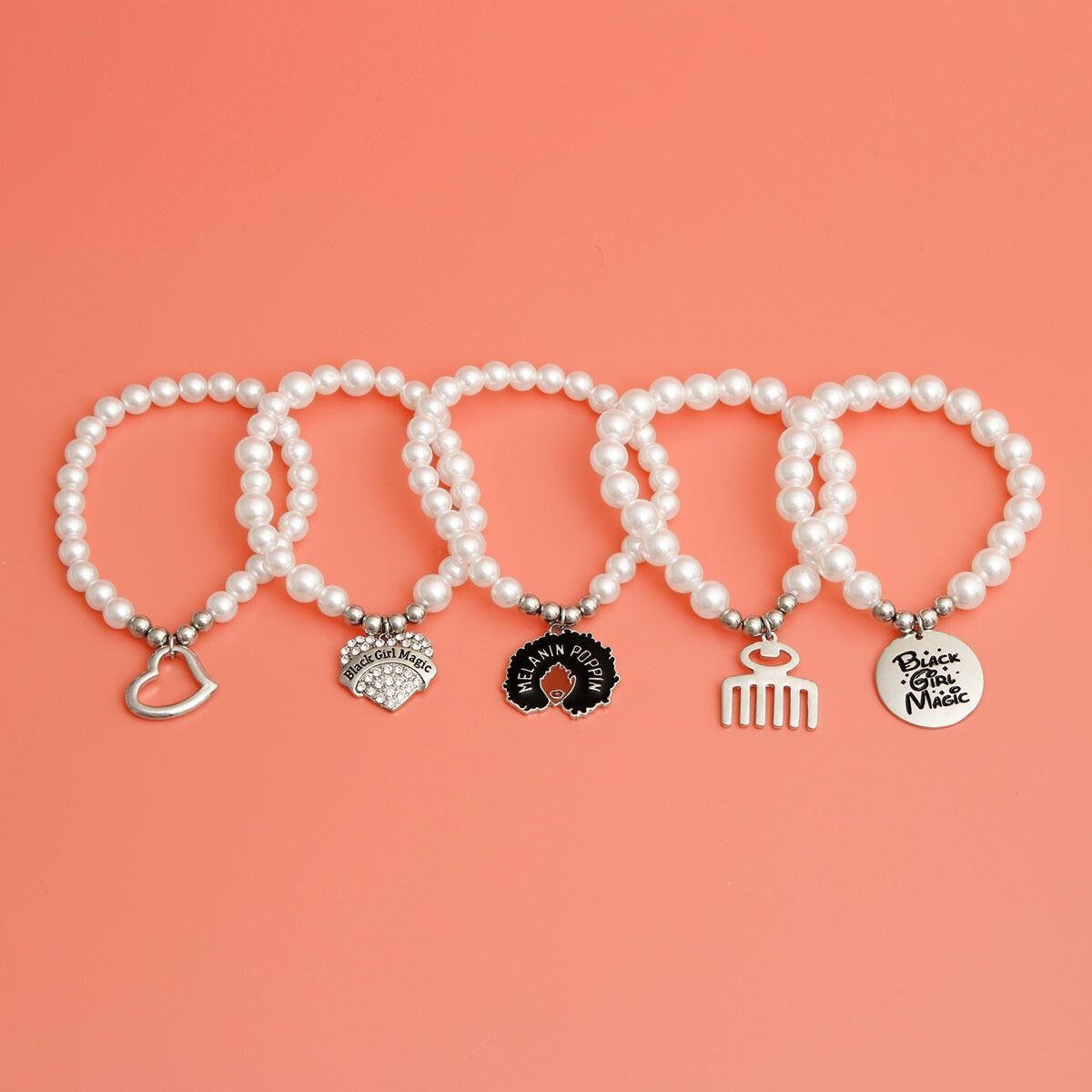 White Pearl Black Girl Magic Charm Bracelets