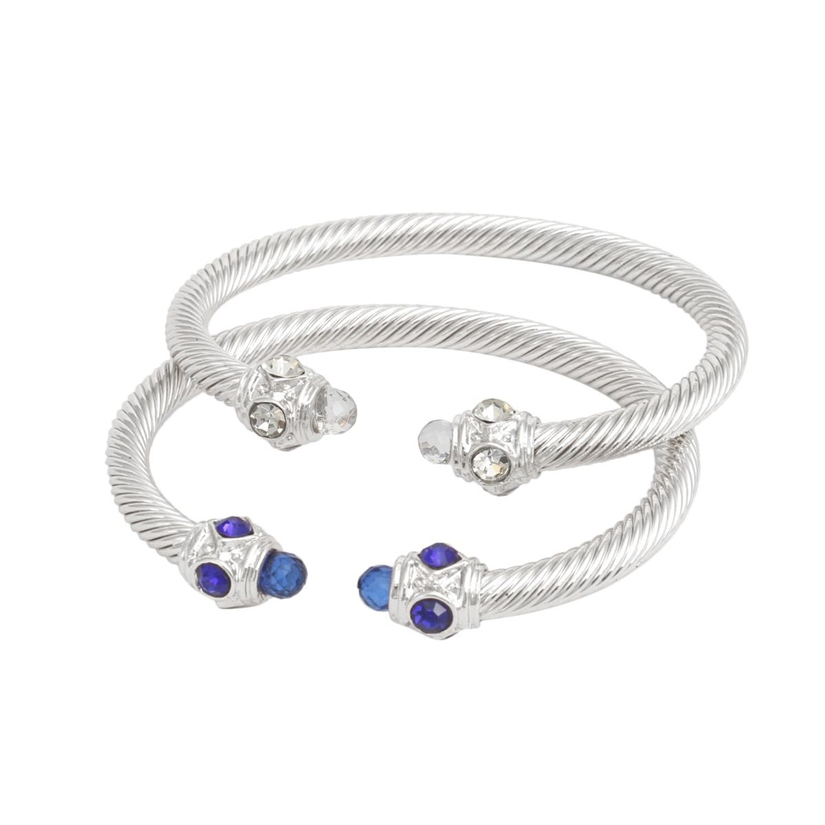 ZPB Blue Clear Crystal Cable Bangle Bracelet Set