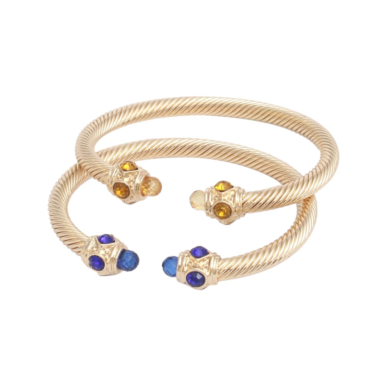 SGRHO Blue Gold Crystal Cable Bangle Bracelet Set