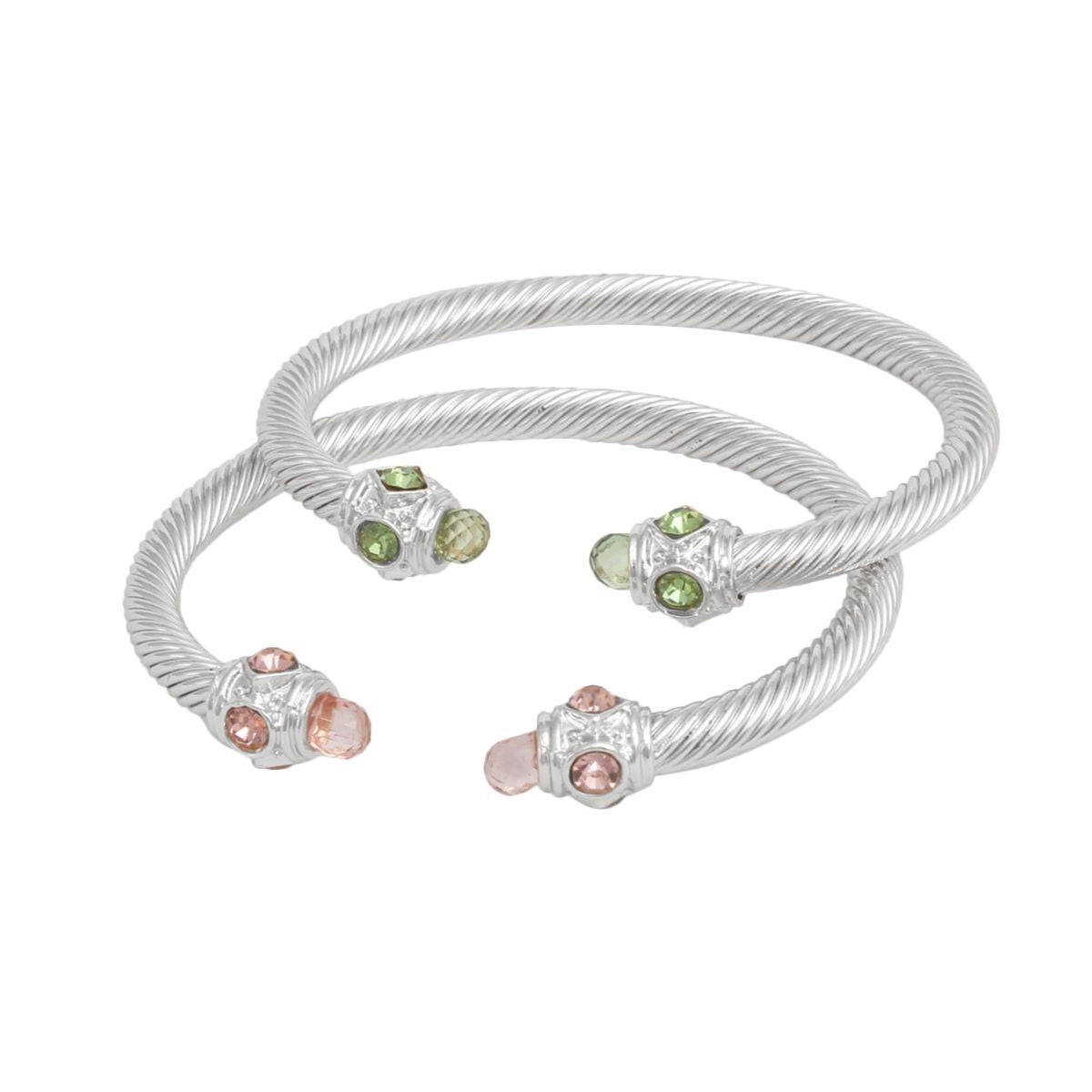 AKA Pink Green Crystal Cable Bangle Bracelet Set