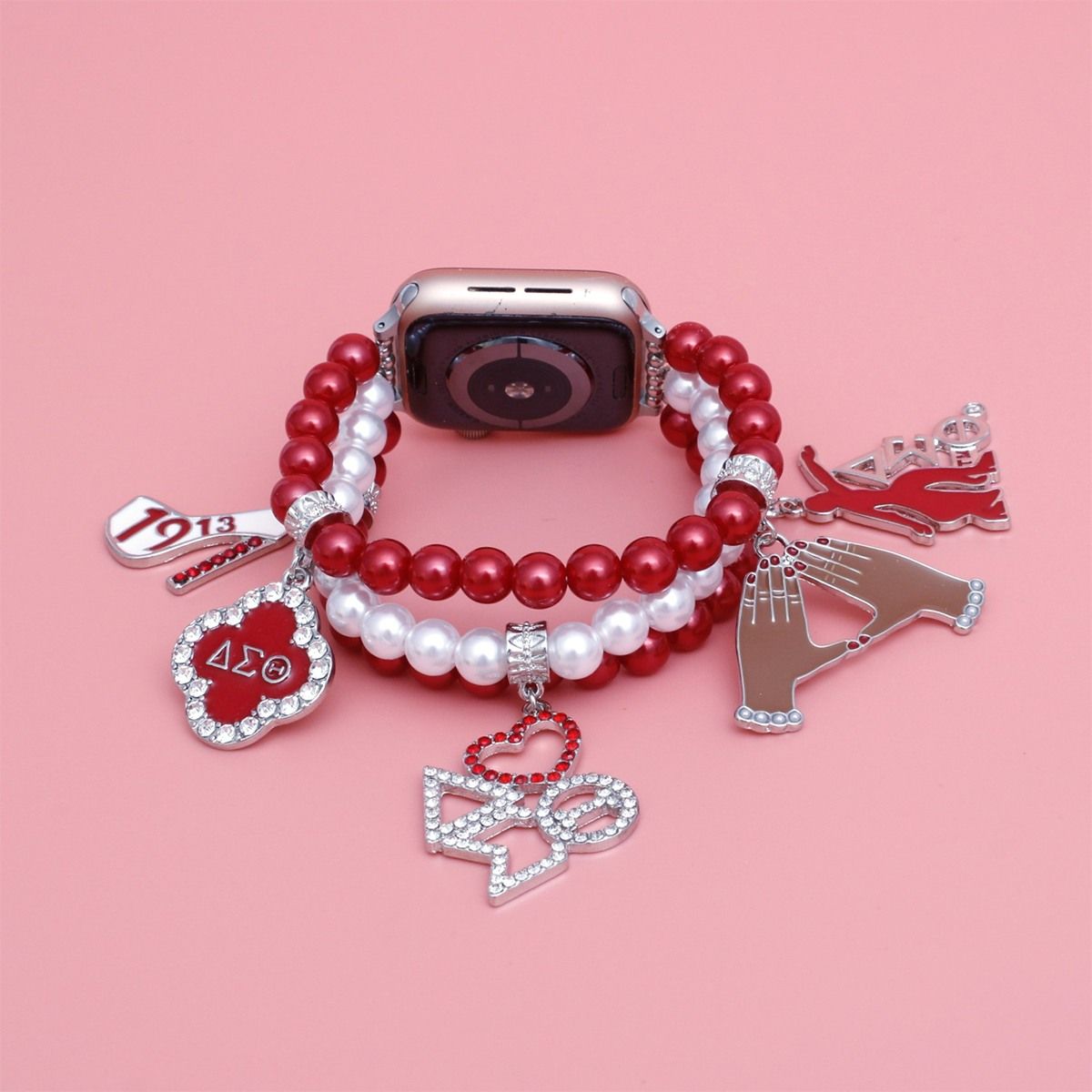 Updated DST Red and White Pearl Charm Watch Band