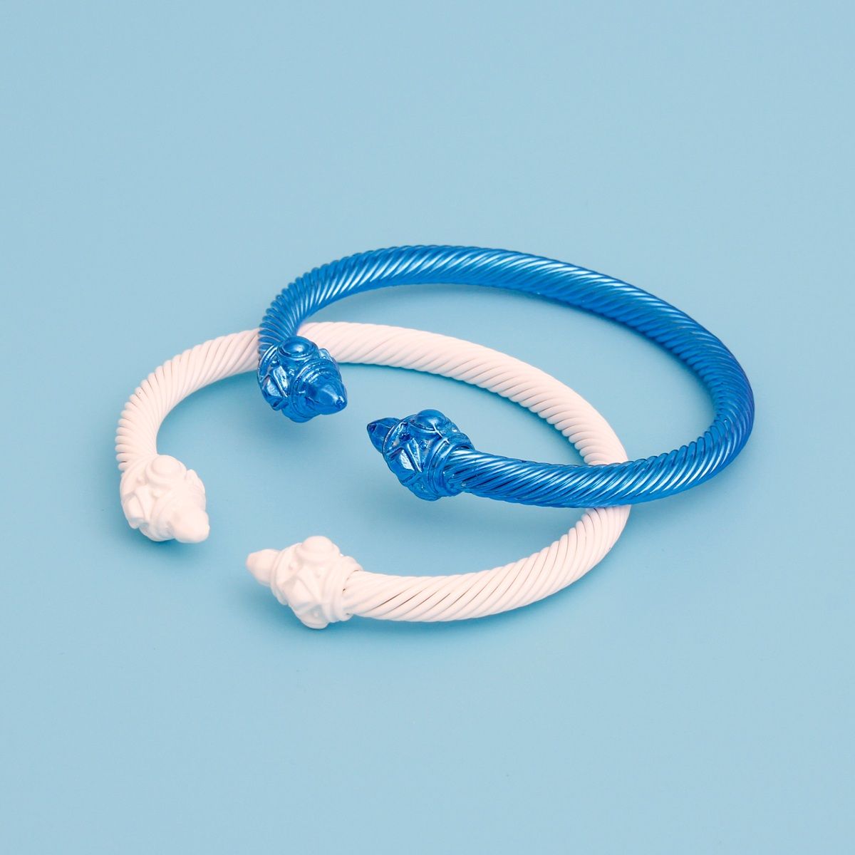 ZPB Sorority Blue White Pointed Cable Bangle Set