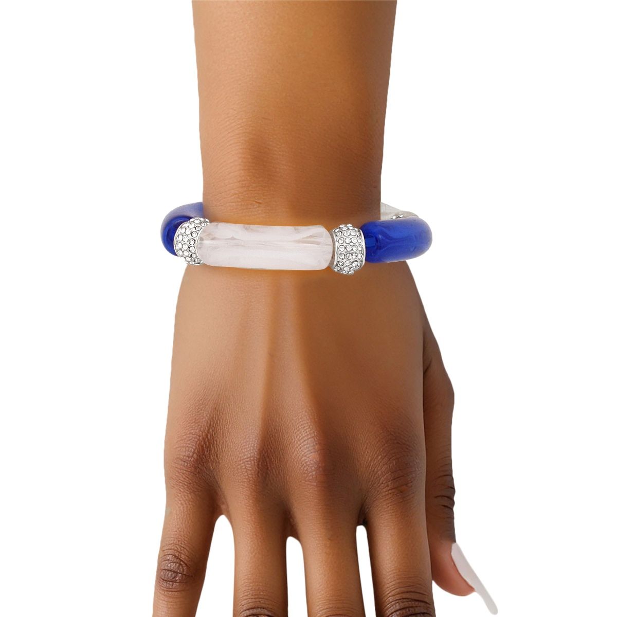 ZPB Blue White Tubular and Rondelle Bead Bracelet