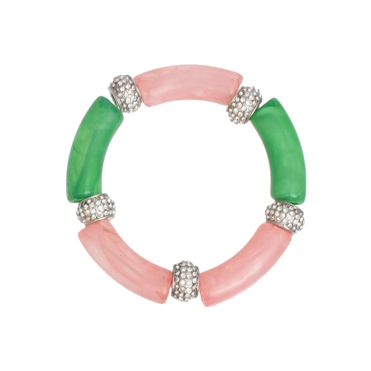 AKA Pink Green Tubular and Rondelle Bead Bracelet