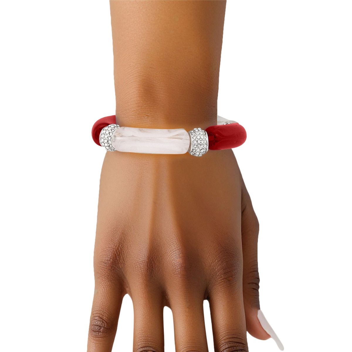 DST Red White Tubular and Rondelle Bead Bracelet