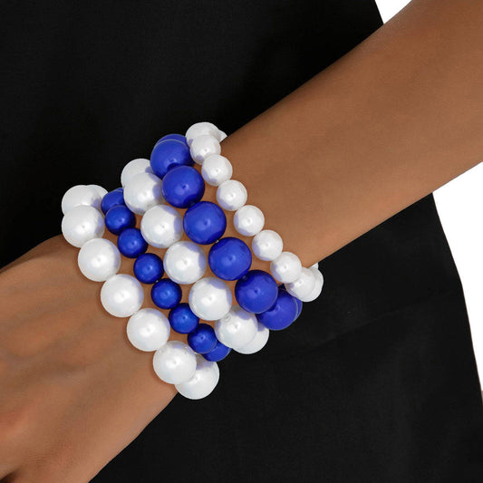 ZPB Blue White Pearl Stretch 5 Pcs Bracelets Women