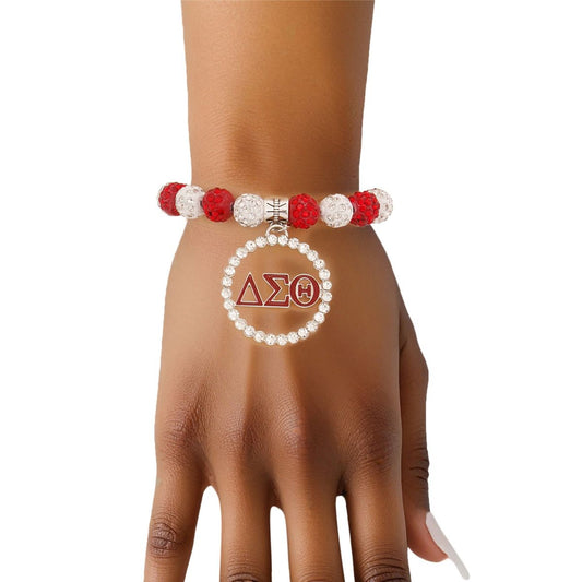 DST Red White Round Charm Luster Bracelet