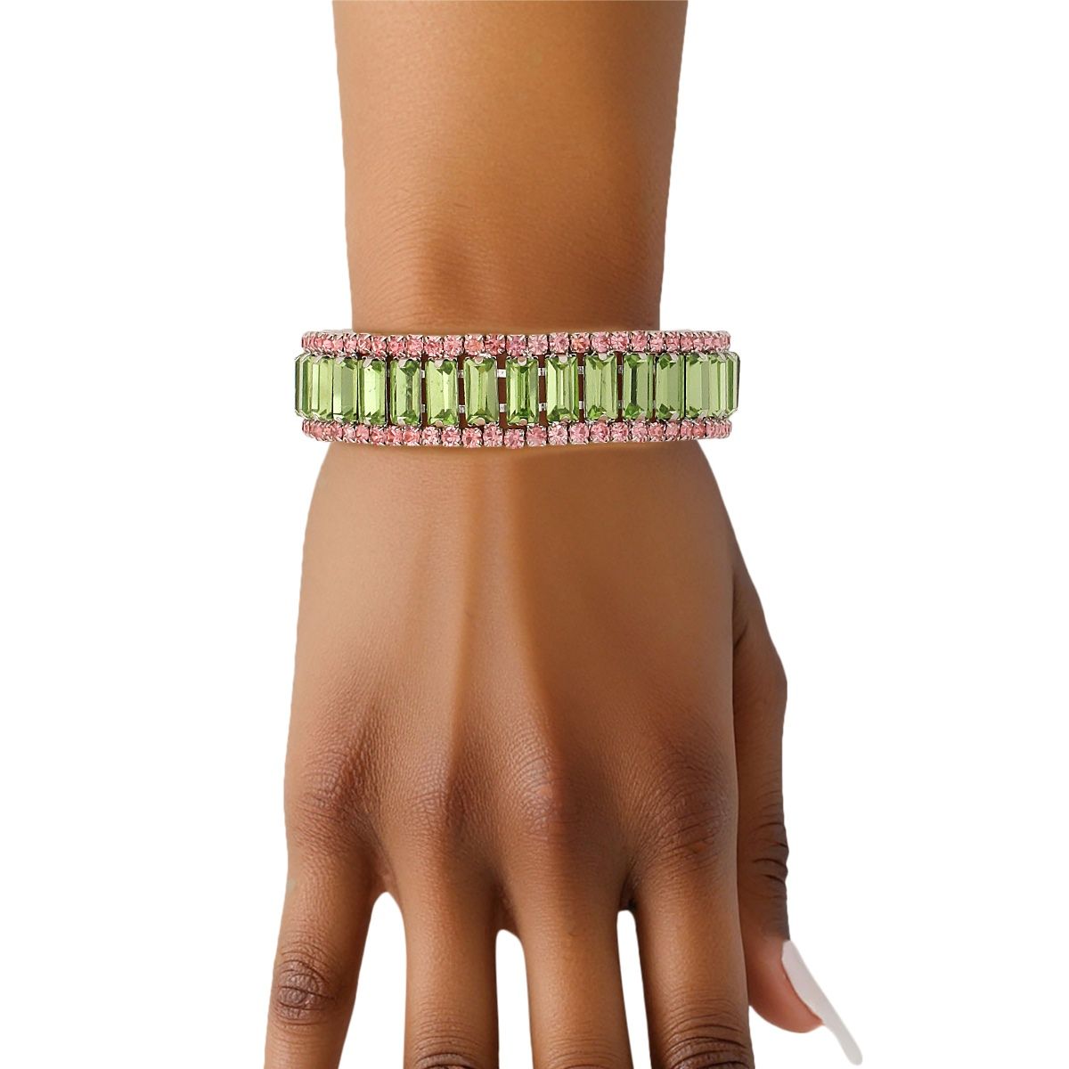 AKA Sorority Green Baguette Bling Tennis Bracelet