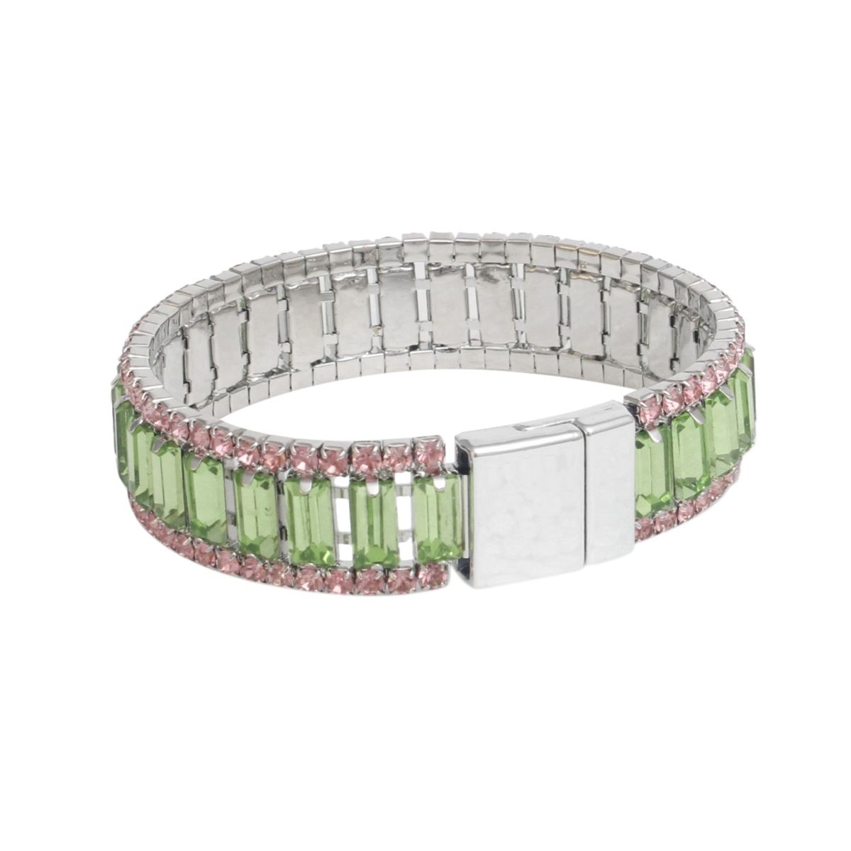 AKA Sorority Green Baguette Bling Tennis Bracelet