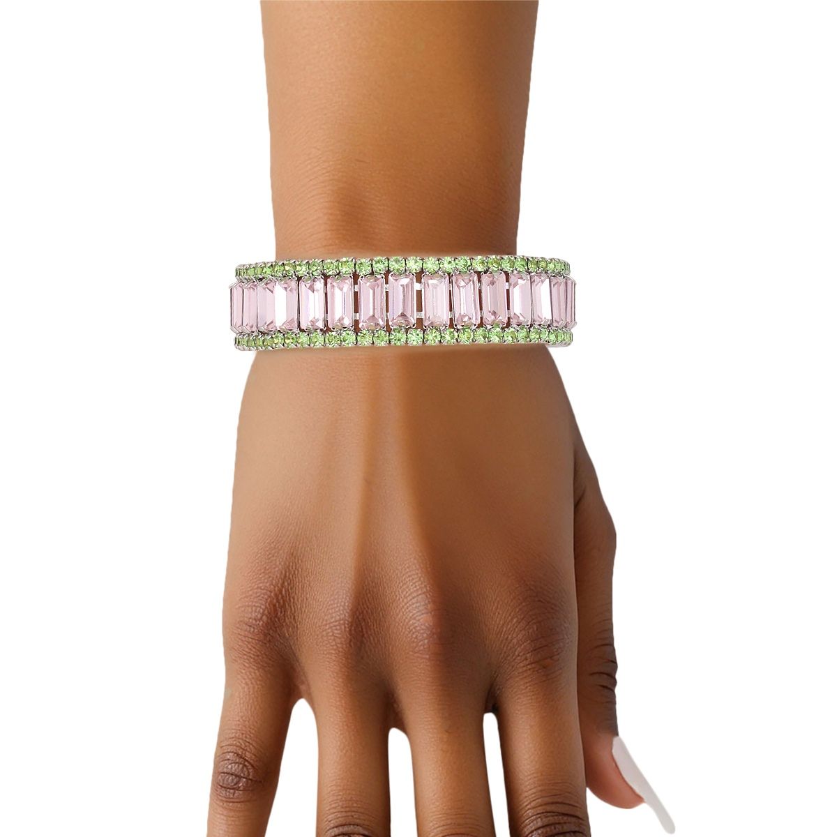 AKA Sorority Pink Baguette Bling Tennis Bracelet