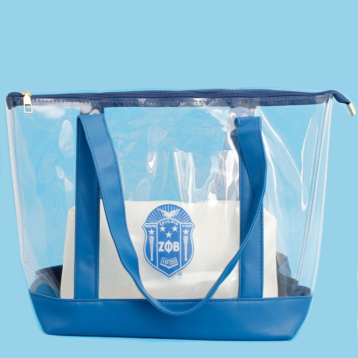 Tote Blue Clear Zeta Sorority Bag for Women - Premium Wholesale Fashion Accessories from Pinktown - Just $29! Shop now at chiquestyles