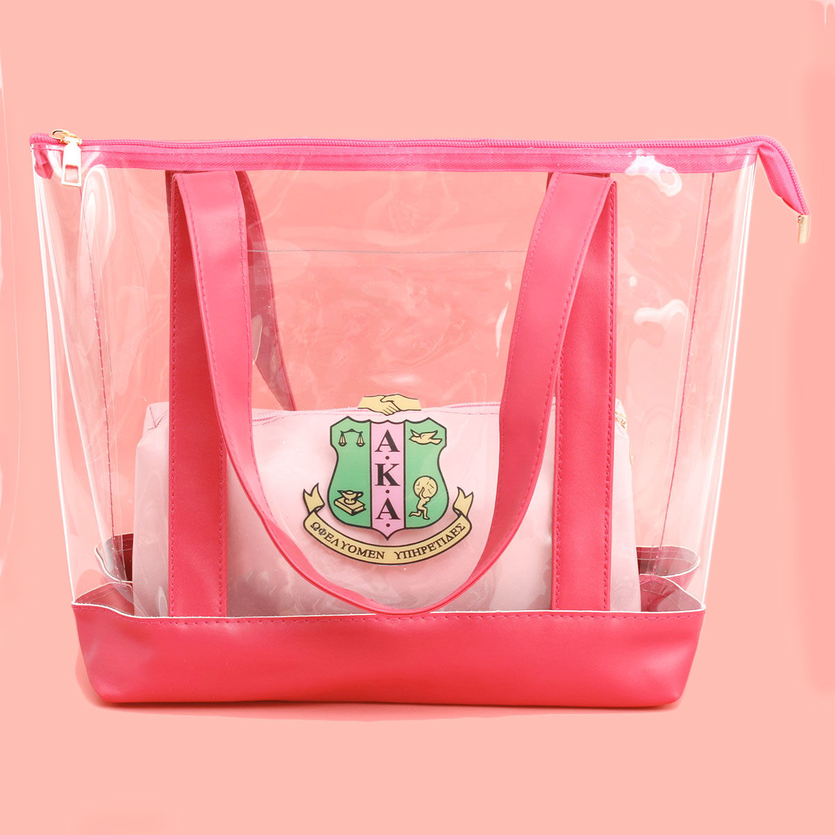 Tote Pink Clear AKA Sorority Bag for Women - Premium Wholesale Fashion Accessories from Pinktown - Just $29! Shop now at chiquestyles