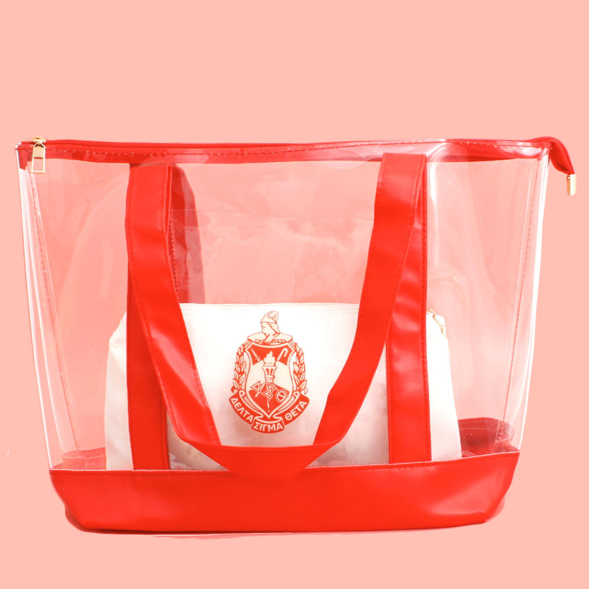 Tote Red Clear Delta Sorority Bag for Women - Premium Wholesale Fashion Accessories from Pinktown - Just $29! Shop now at chiquestyles