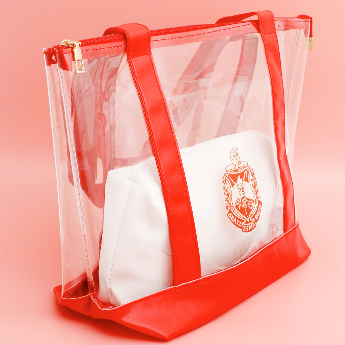 Tote Red Clear Delta Sorority Bag for Women - Premium Wholesale Fashion Accessories from Pinktown - Just $29! Shop now at chiquestyles