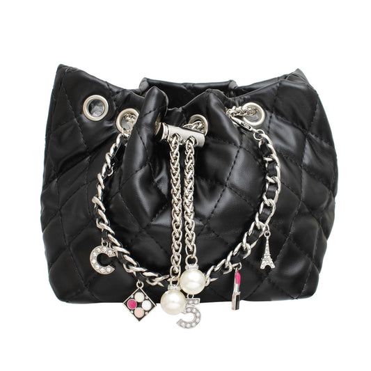 Mini Bucket Black Quilted Parisian Charm Bag - Premium Wholesale Fashion Accessories from Pinktown - Just $27! Shop now at chiquestyles