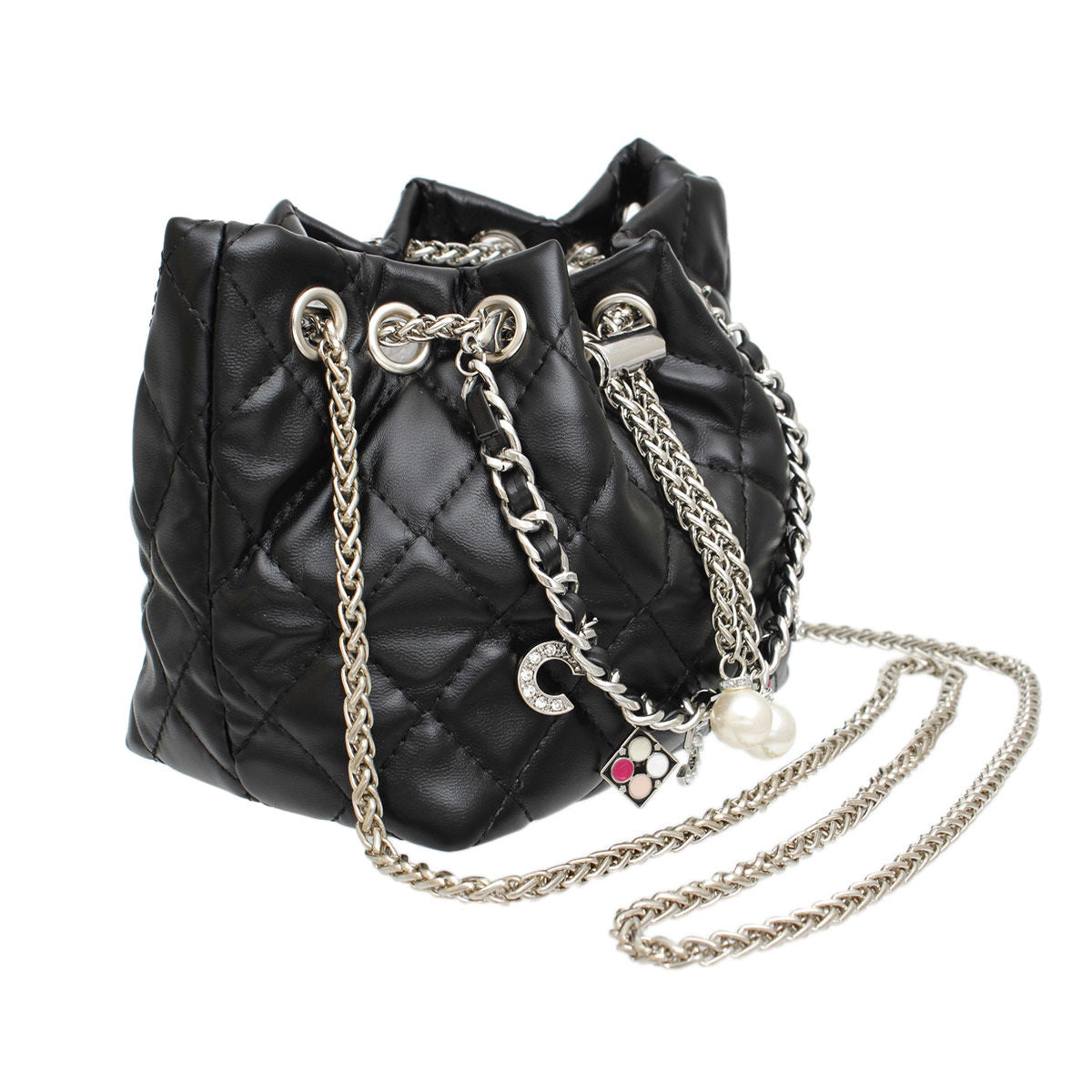 Mini Bucket Black Quilted Parisian Charm Bag - Premium Wholesale Fashion Accessories from Pinktown - Just $27! Shop now at chiquestyles