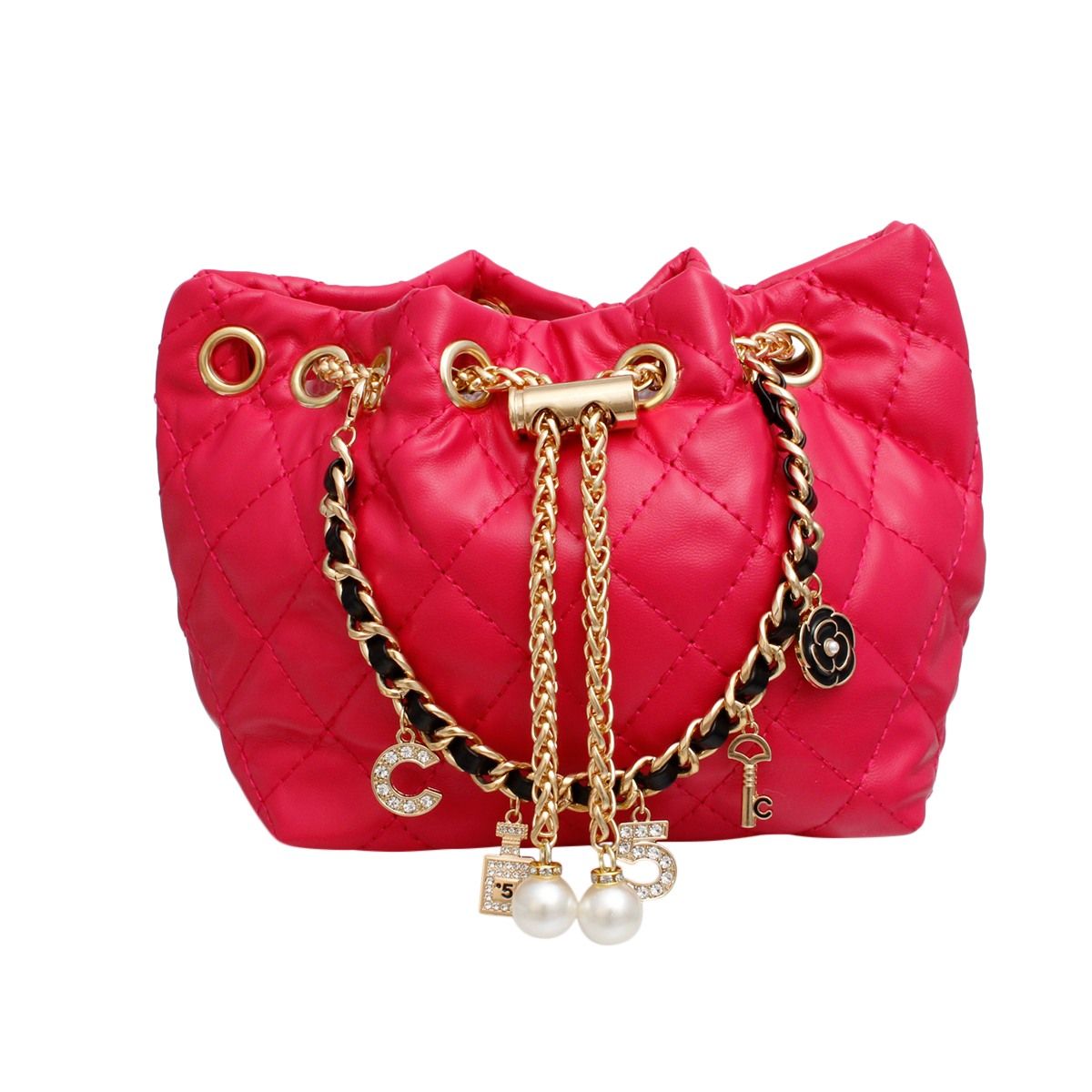 Mini Bucket Fuchsia Quilted Gold Camellia Luxe Bag