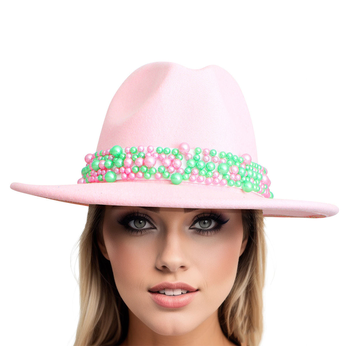 AKA Sorority Pink Fedora Pearl Band Hat for Women - Premium Wholesale Fashion Accessories from Pinktown - Just $22! Shop now at chiquestyles