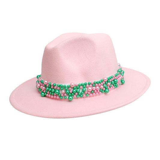 AKA Sorority Pink Fedora Pearl Band Hat for Women - Premium Wholesale Fashion Accessories from Pinktown - Just $22! Shop now at chiquestyles