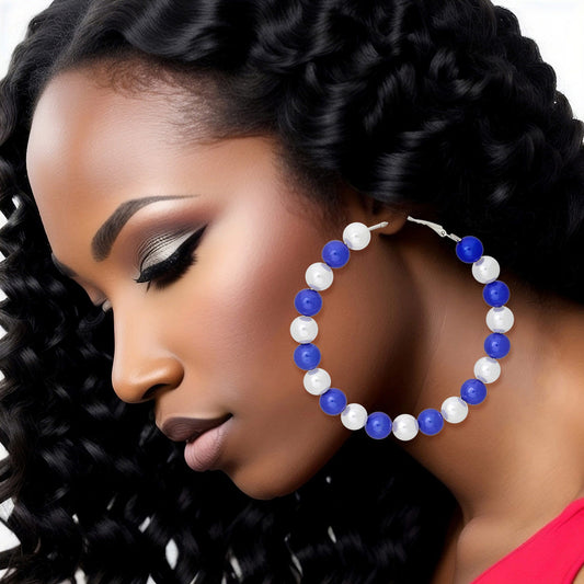 ZPB Sorority Blue White Pearl Hoops for Women - Premium Wholesale Jewelry from Pinktown - Just $5! Shop now at chiquestyles