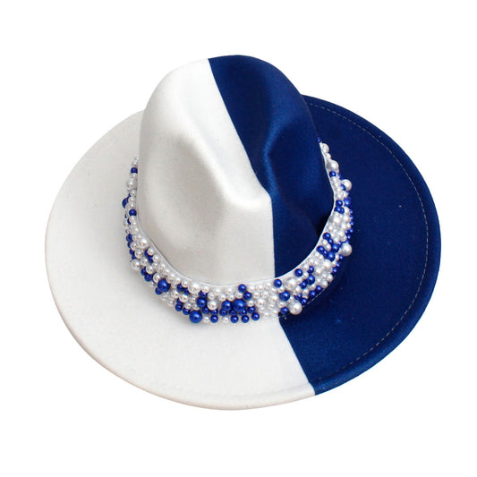 ZPB Sorority Blue White Fedora Pearl Hat for Women - Premium Wholesale Fashion Accessories from Pinktown - Just $25! Shop now at chiquestyles