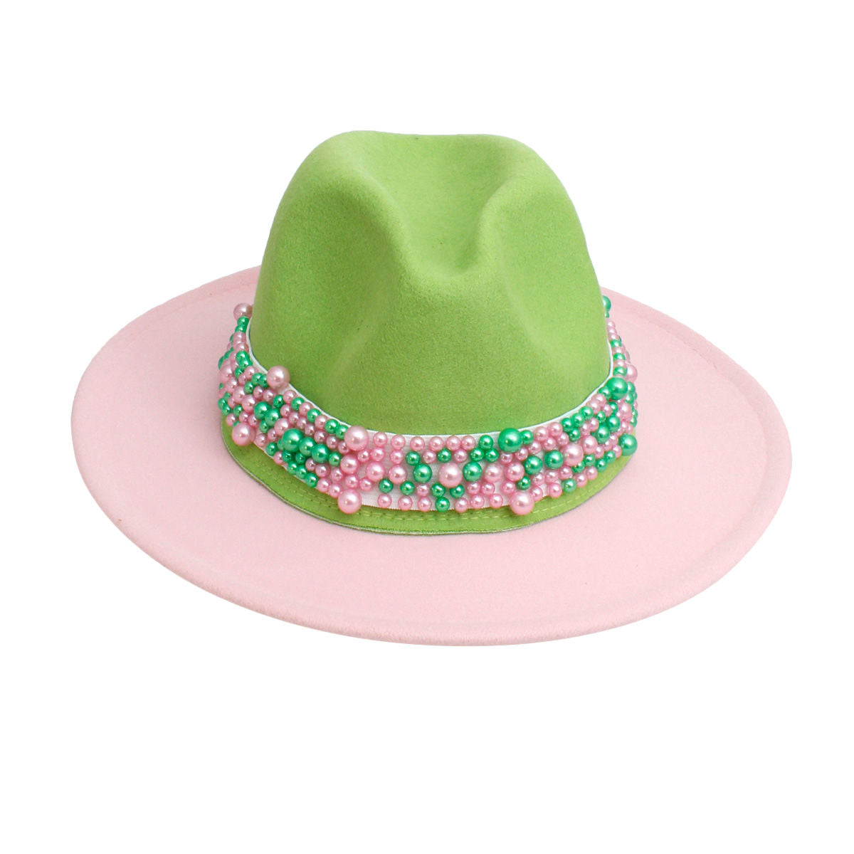 AKA Sorority Pink Green Top Fedora Pearl Hat Women - Premium Wholesale Fashion Accessories from Pinktown - Just $22! Shop now at chiquestyles