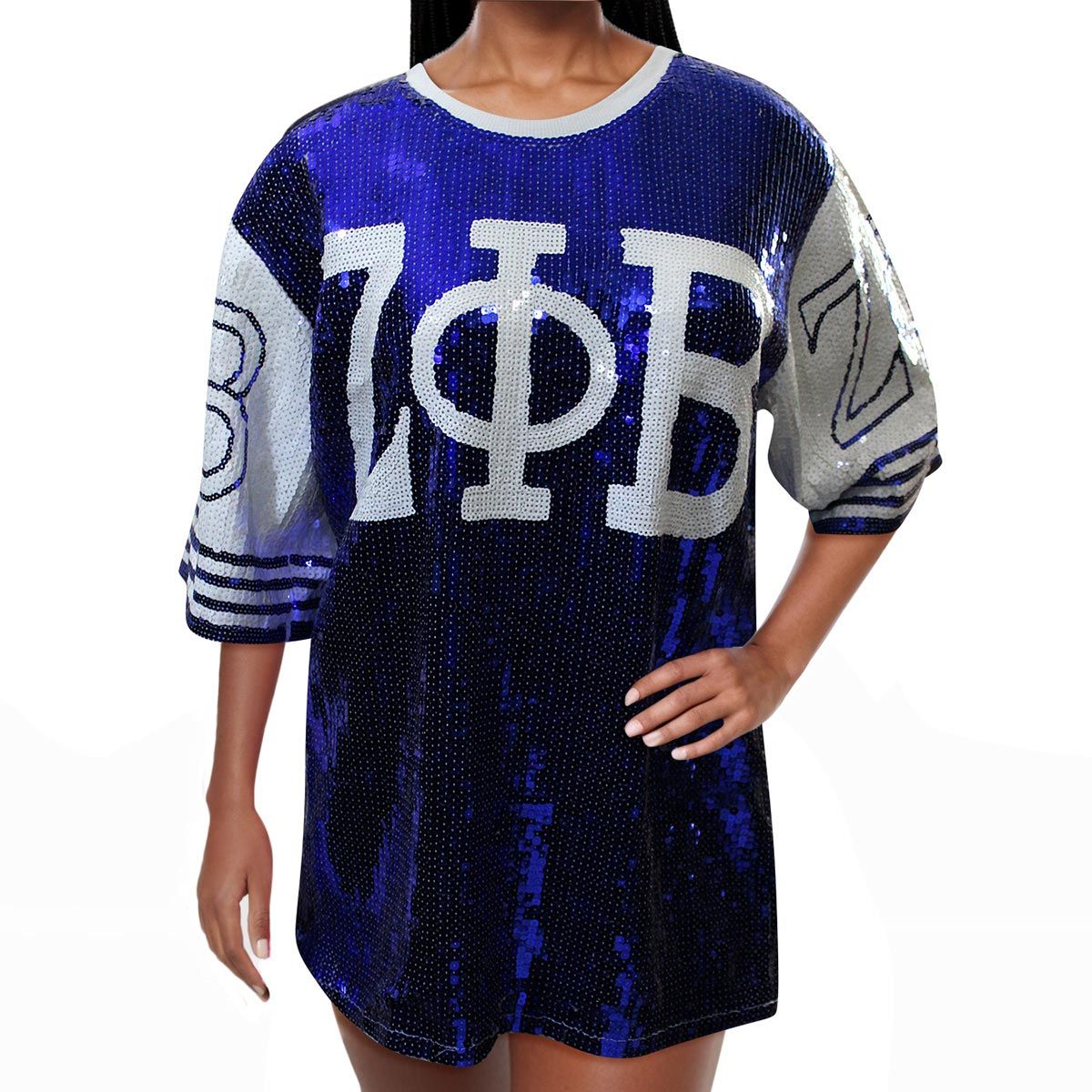 ZPB Sorority Blue and White Sequin Jersey Shirt - Premium Wholesale Boutique Clothing from Pinktown - Just $85! Shop now at chiquestyles