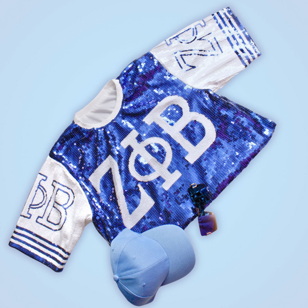 ZPB Sorority Blue and White Sequin Jersey Shirt - Premium Wholesale Boutique Clothing from Pinktown - Just $85! Shop now at chiquestyles