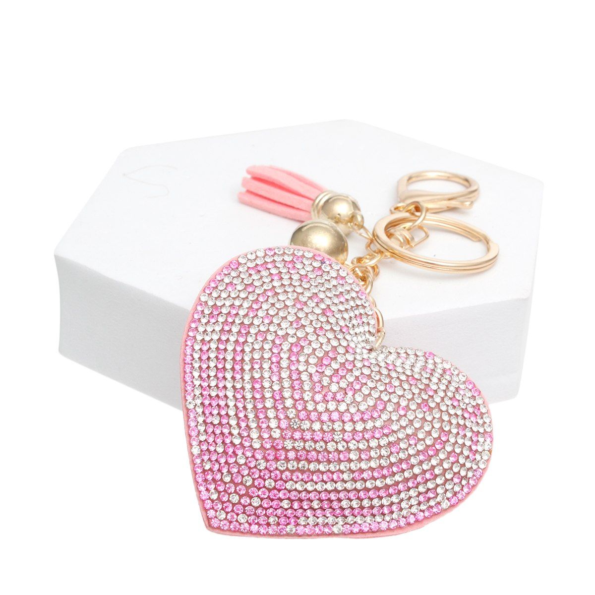 Keychain Sparkling Love Pink Padded Heart Charm