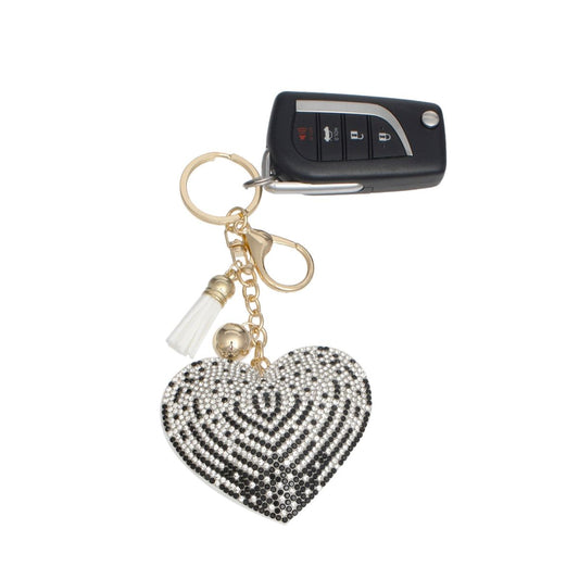 Keychain Sparkling Love Black White Padded Heart