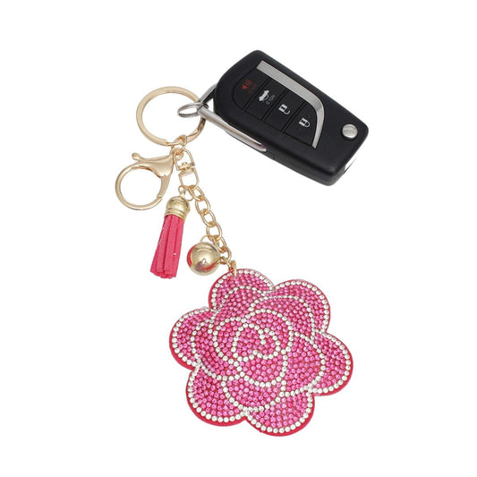 Keychain Glam Pink Rhinestone Flower Padded Charm