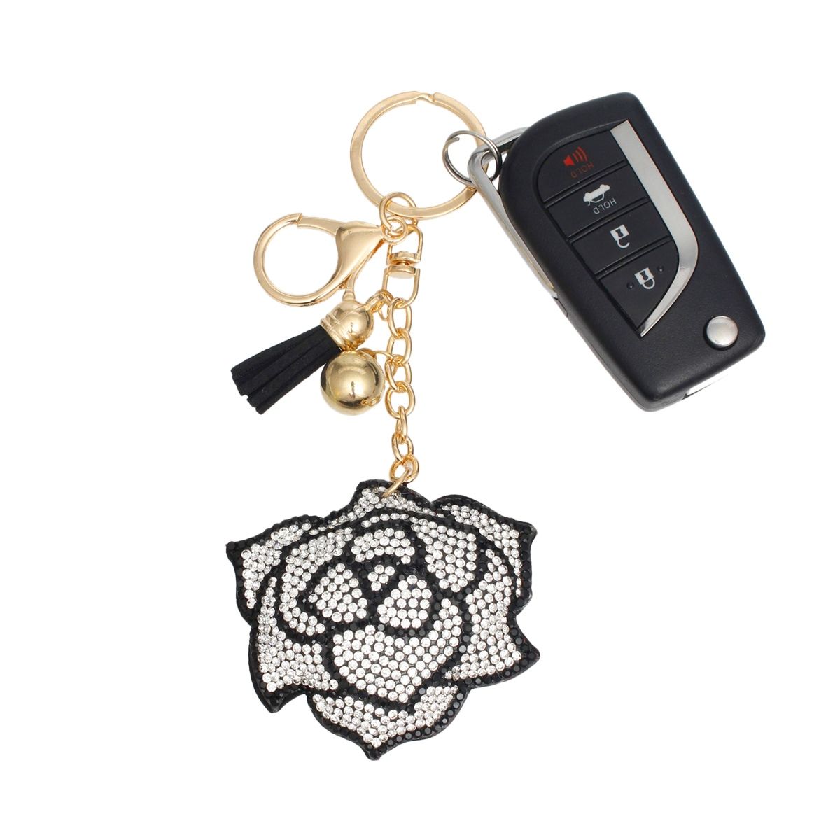 Keychain Radiant Black Rhinestone Rose Charm