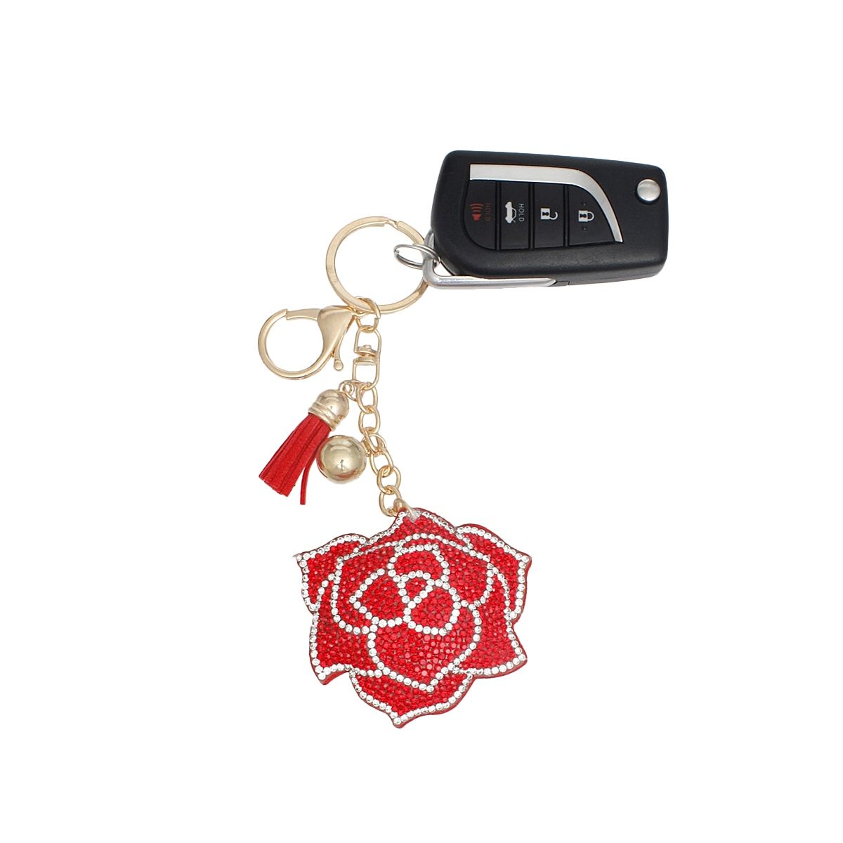 Keychain Radiant Red Rhinestone Rose Charm