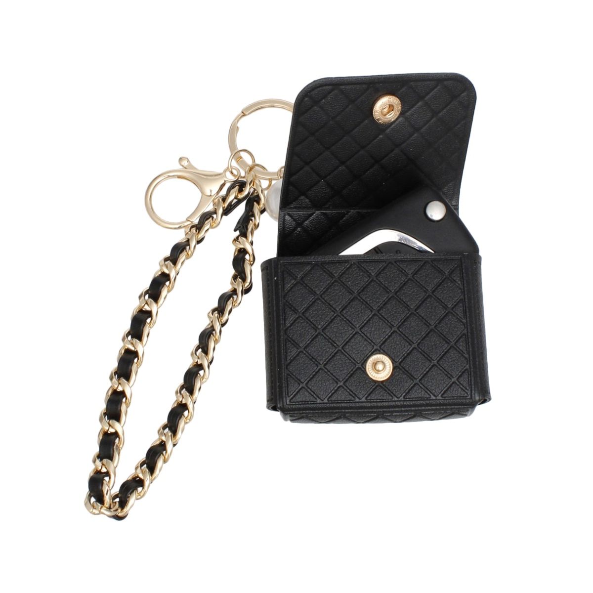 Black Quilted Gold AirPods Earbud Case Keychain