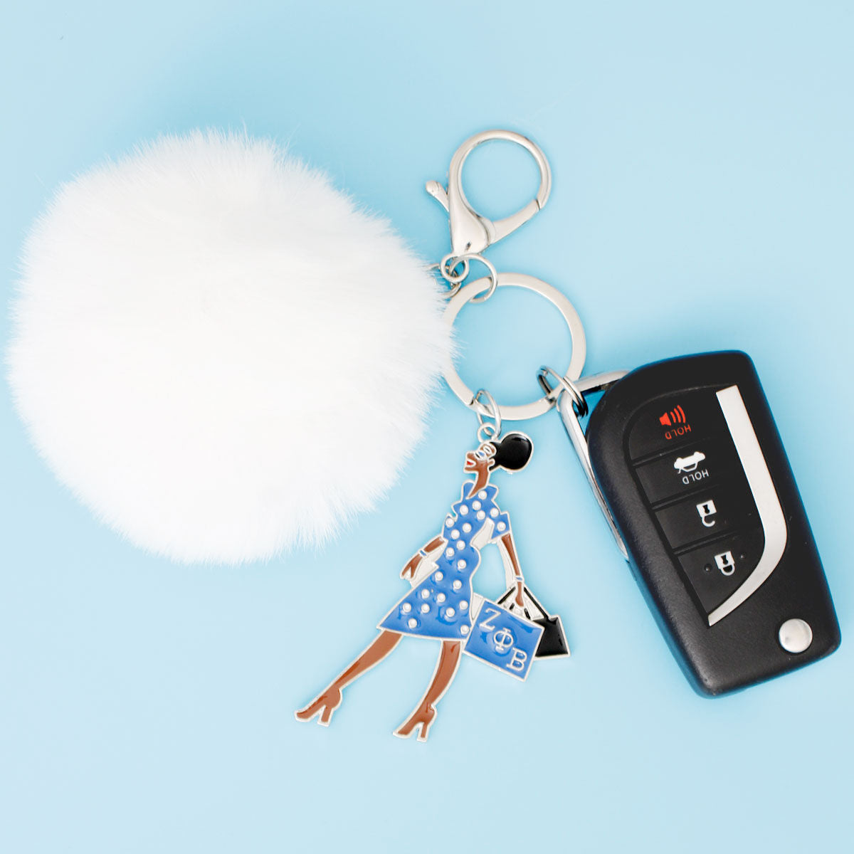 ZPB Sorority Glam Gal Pom Pom Keychain Women - Premium Zeta Phi Beta Paraphernalia from Pinktown - Just $17! Shop now at chiquestyles