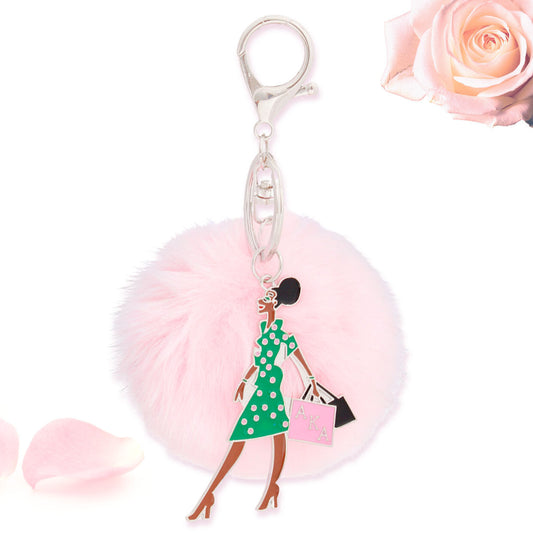 AKA Sorority Glam Gal Pom Pom Keychain Women - Premium AKA Sorority Paraphernalia from Pinktown - Just $17! Shop now at chiquestyles