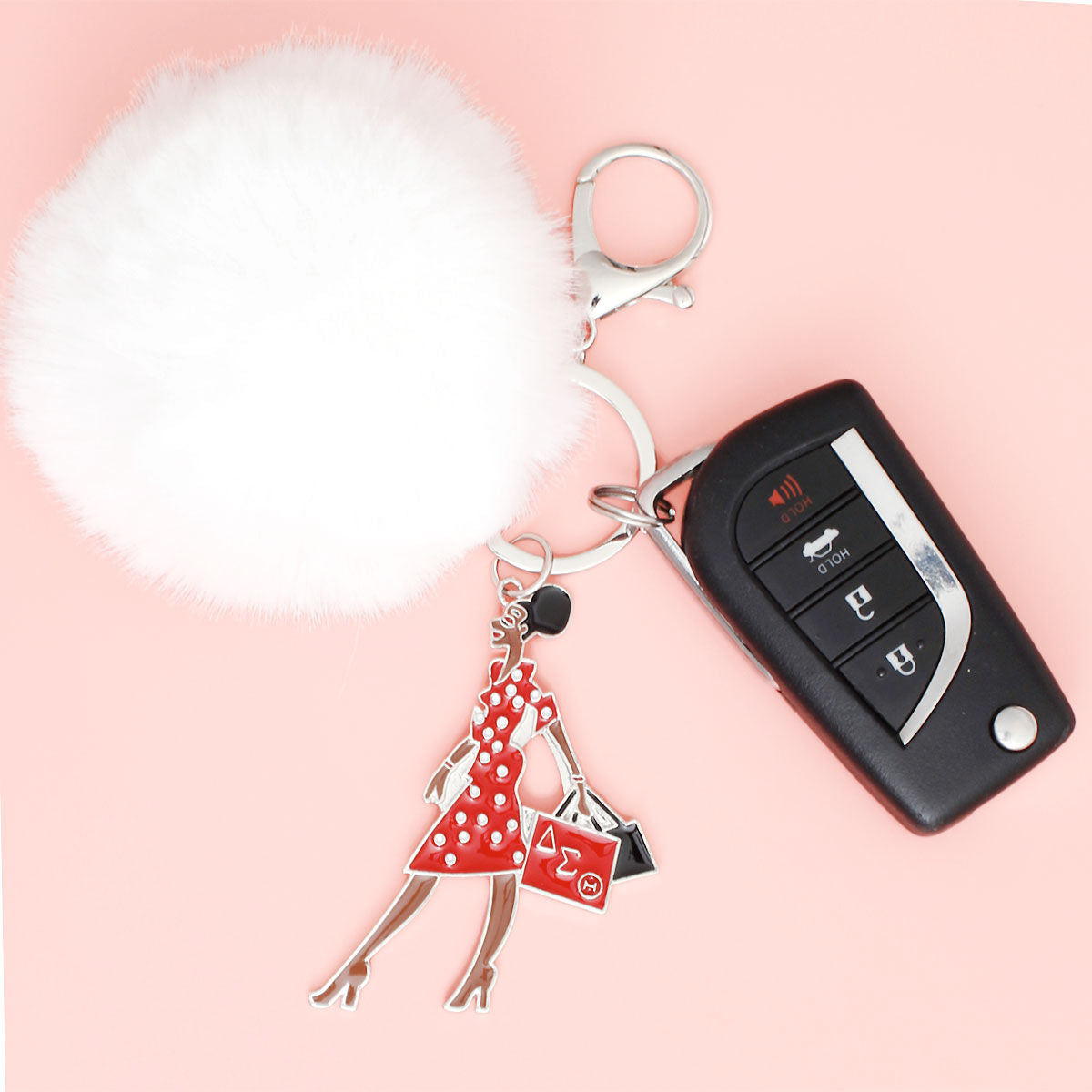 DST Sorority Glam Gal Pom Pom Keychain Women - Premium Authorized DST Vendor from Pinktown - Just $17! Shop now at chiquestyles