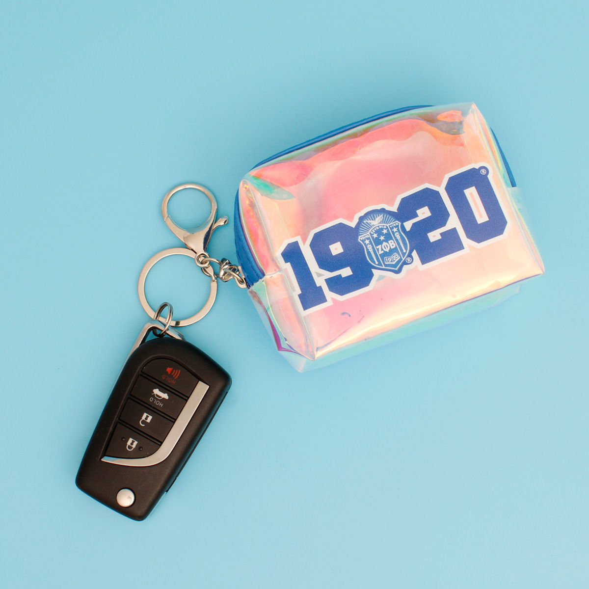 ZPB Sorority Iridescent Zipper Pouch Keychain Clip - Premium Zeta Phi Beta Paraphernalia from Pinktown - Just $10! Shop now at chiquestyles